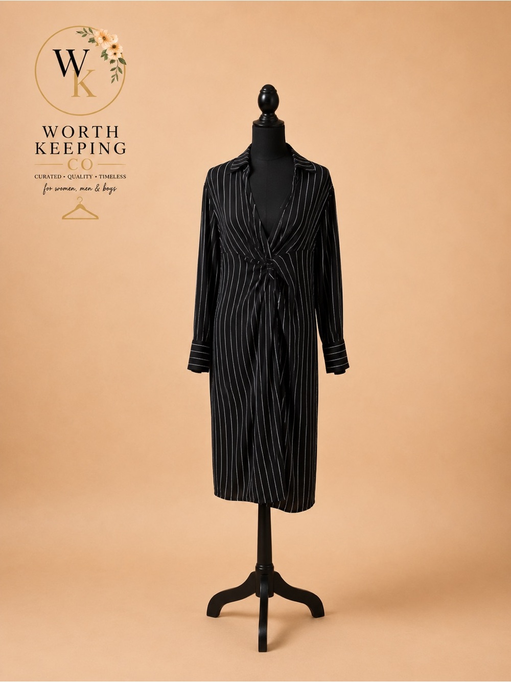 DKNY Black Pinstripe Wrap Dress